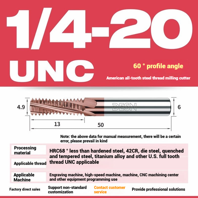 1115-65° high hard tungsten carbide thread milling cutter Long tooth full tooth alloy American thread milling cutter UNC UNF aluminum stainless steel Shandong Denso Pricision Tools Co.,Ltd.